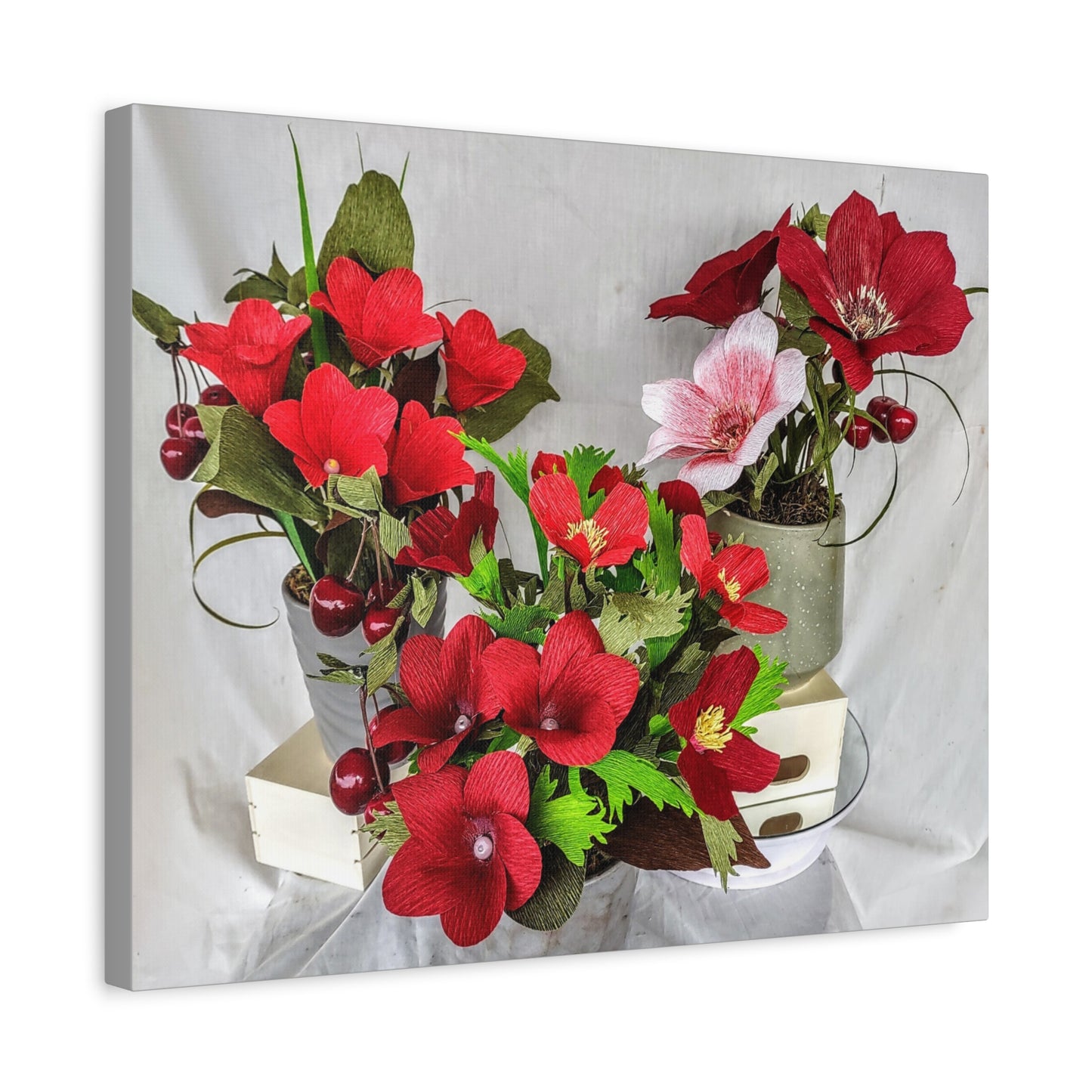 Canvas Wall Art - Plumerias and Cherries with a Anemones Bouquet