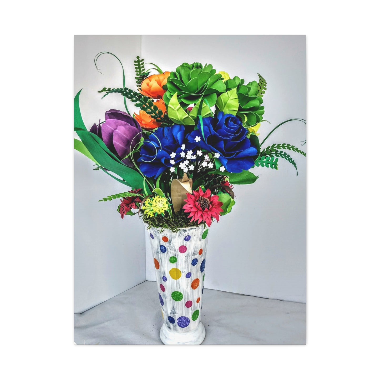 Canvas Print - Clown Colors and Assorted Flowers, Custom Paint Design