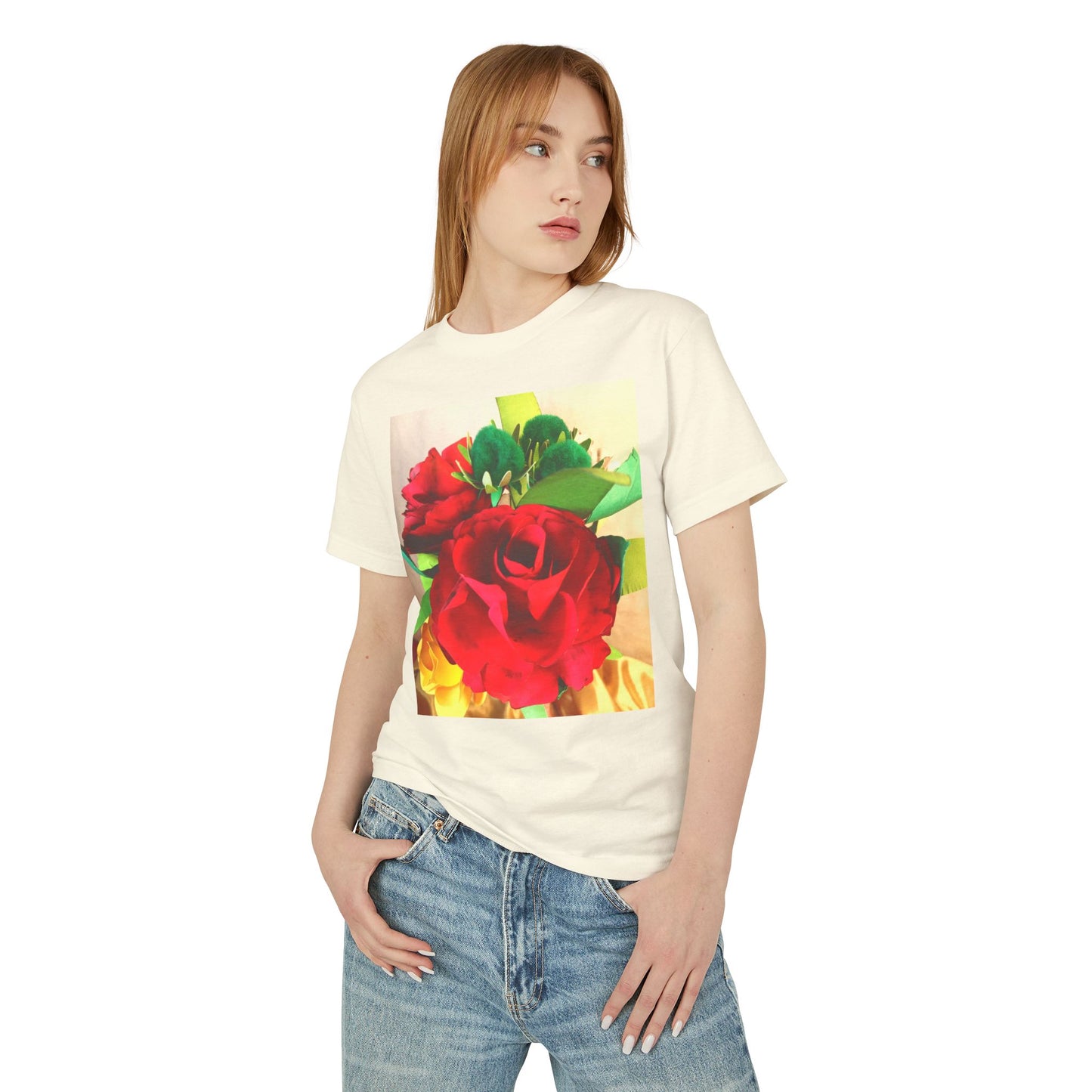 Unisex Garment-Dyed Heavyweight Cotton Tee with Roses