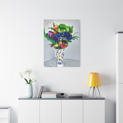 Canvas Print - Clown Colors and Assorted Flowers, Custom Paint Design