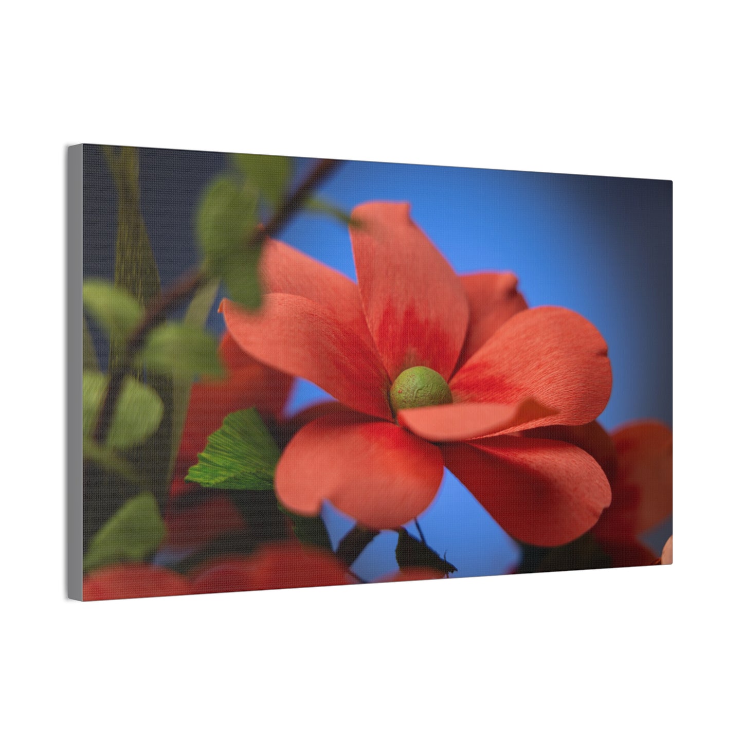 Canvas Art - Anemone in Dashing Red Colors, Handcrafted with Crepe Paper