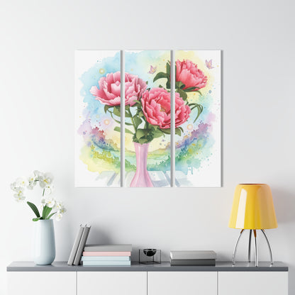 Peony Watercolor Triptych Acrylic Print — Pink Panther Vibe Fine Art. Founder's Badge #25