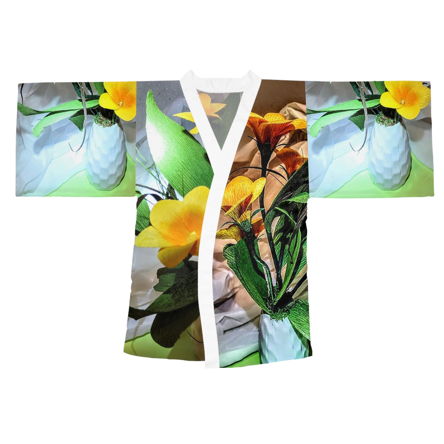 Kimono Robe - Yellow Plumerias Design