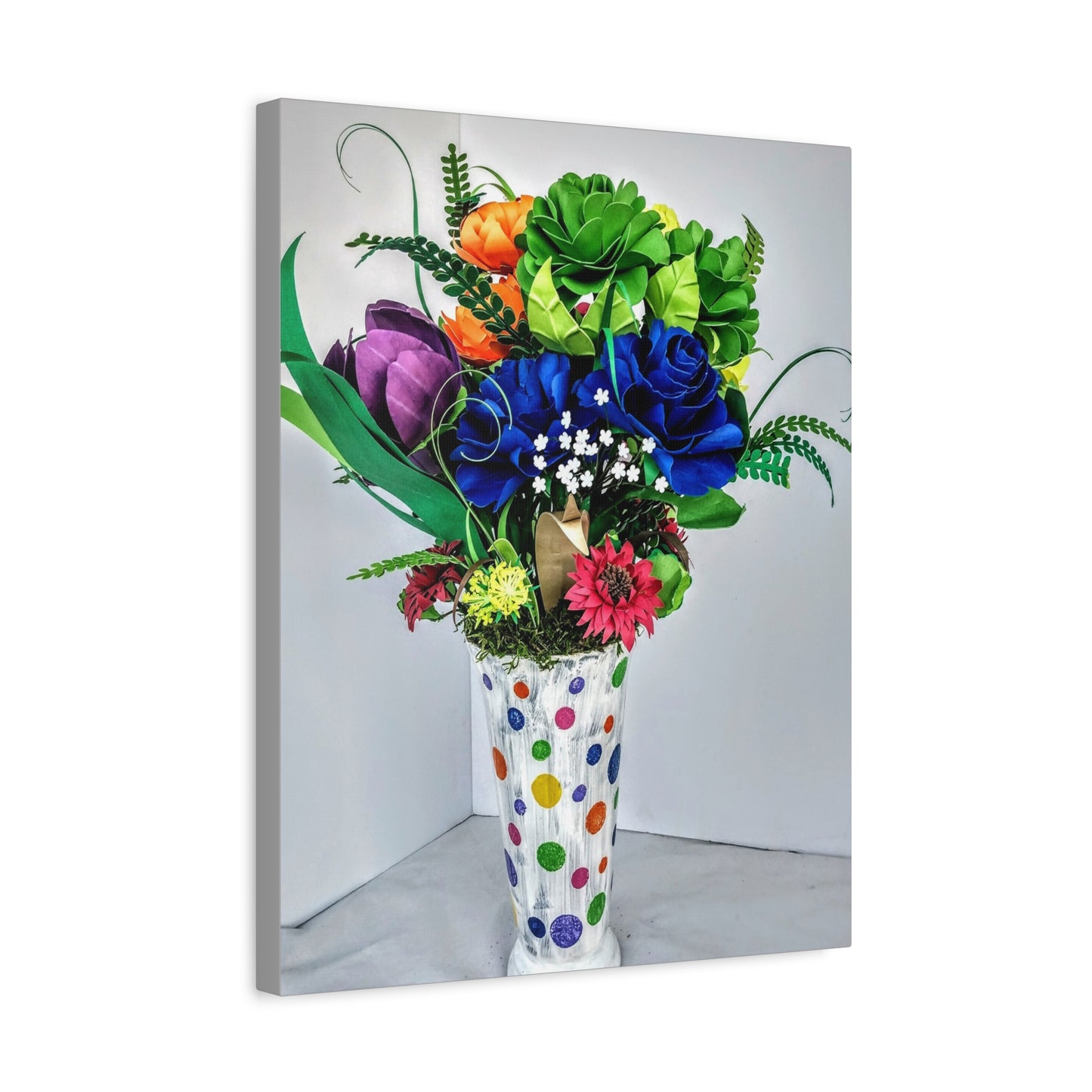 Canvas Print - Clown Colors and Assorted Flowers, Custom Paint Design