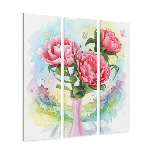 Peony Watercolor Triptych Acrylic Print — Pink Panther Vibe Fine Art. Founder's Badge #25