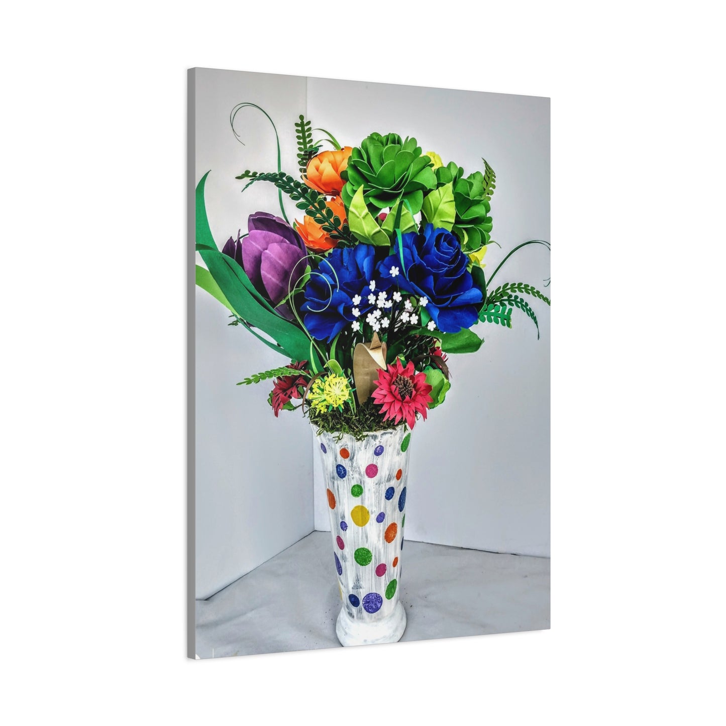 Canvas Print - Clown Colors and Assorted Flowers, Custom Paint Design