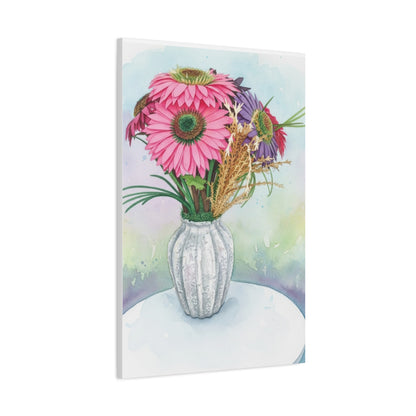 Floral Vase Canvas Print — Pink Gerbera Watercolor Wall Art