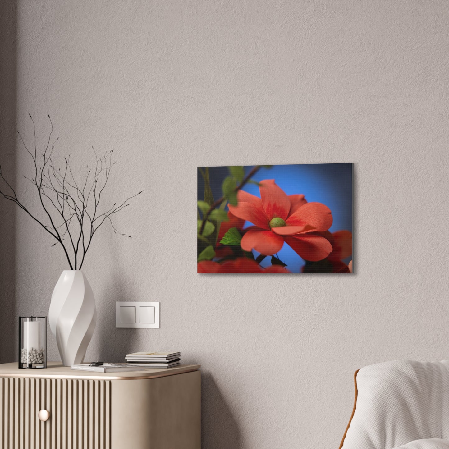 Canvas Art - Anemone in Dashing Red Colors, Handcrafted with Crepe Paper