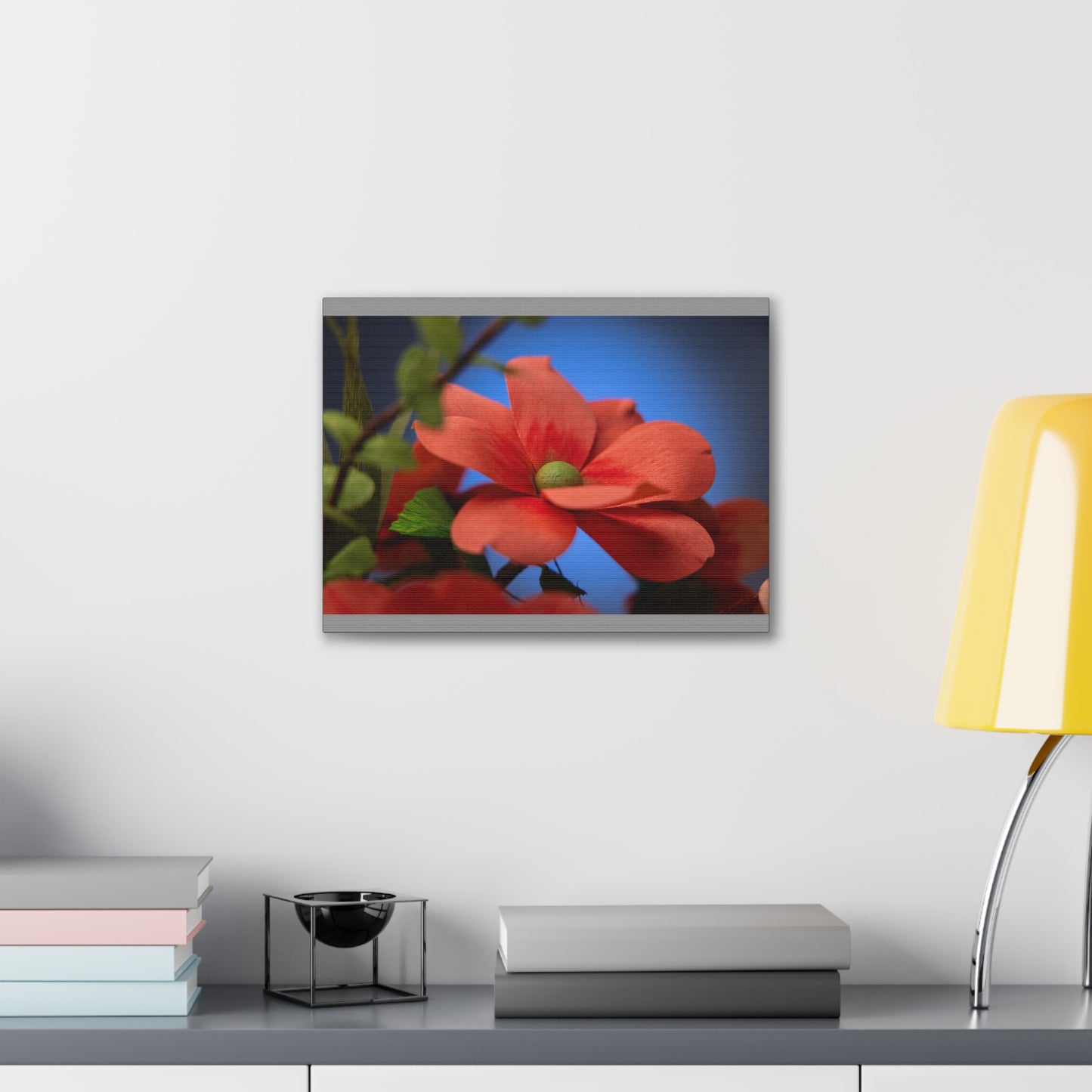 Canvas Art - Anemone in Dashing Red Colors, Handcrafted with Crepe Paper