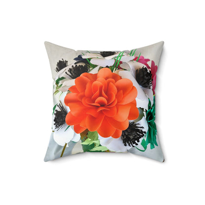 Floral Square Pillow — Bold Orange Bloom Decorative Cushion