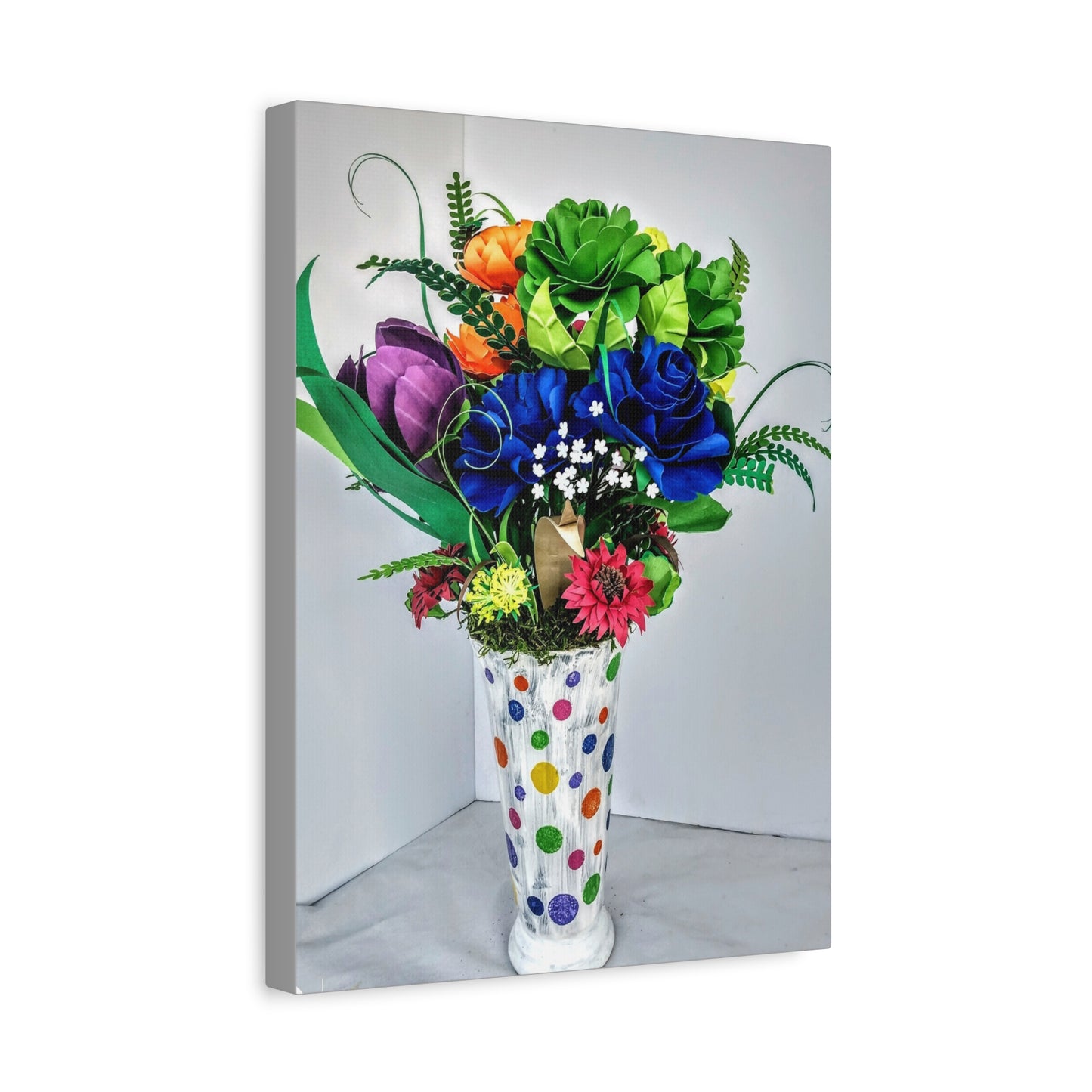 Canvas Print - Clown Colors and Assorted Flowers, Custom Paint Design