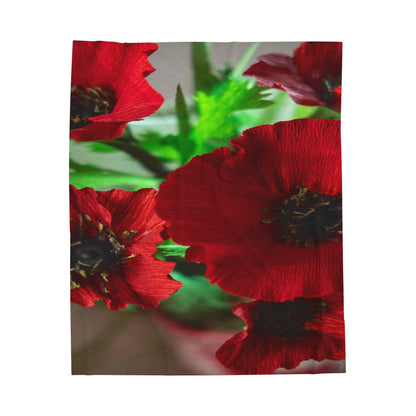 Plush Blanket - Bright Red Poppies Design
