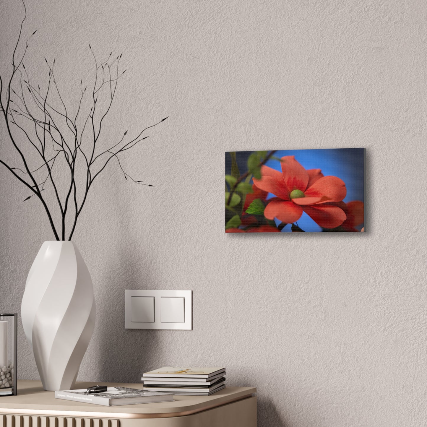 Canvas Art - Anemone in Dashing Red Colors, Handcrafted with Crepe Paper