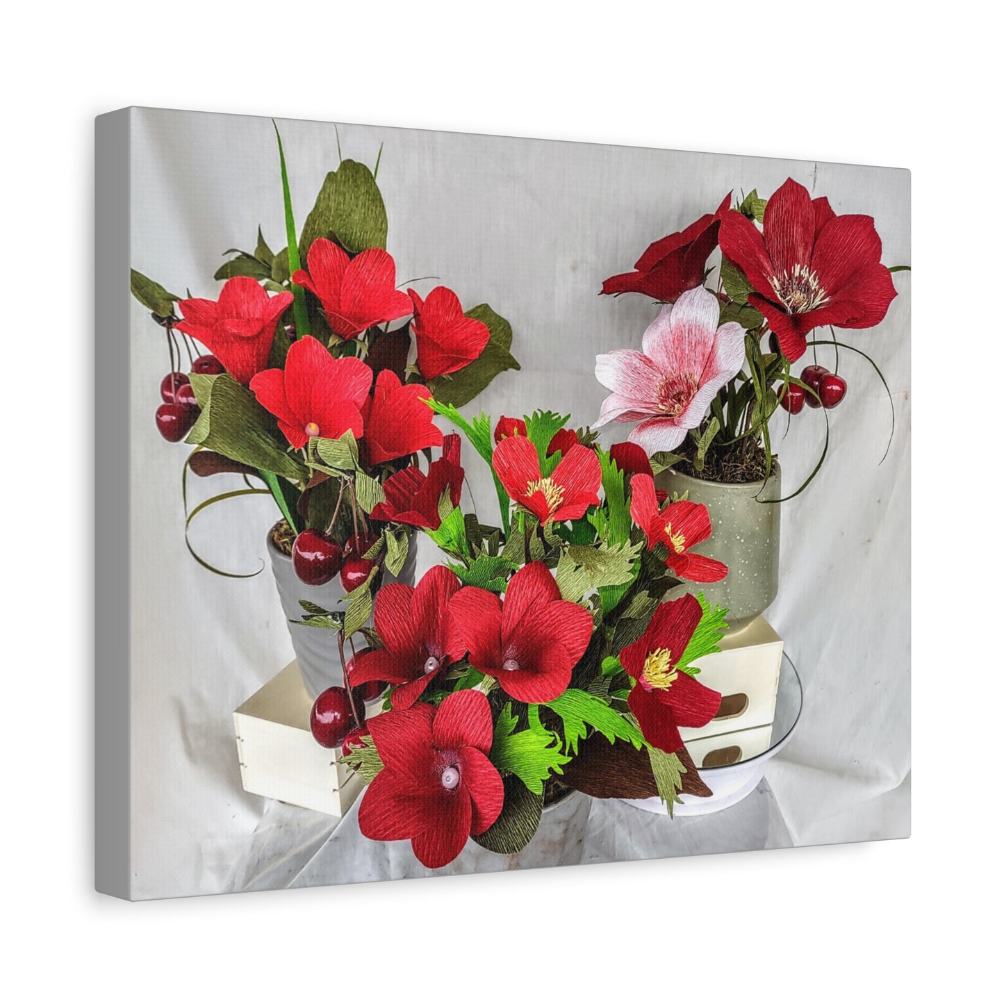 Canvas Wall Art - Plumerias and Cherries with a Anemones Bouquet