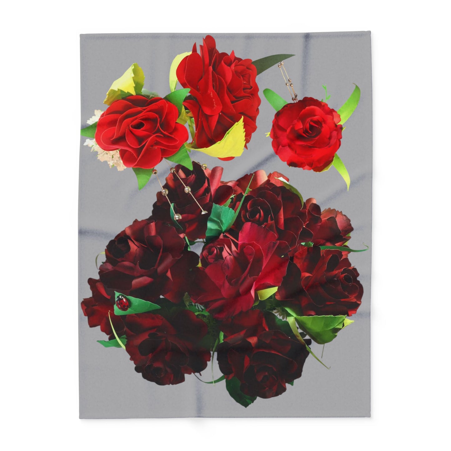 Fleece Blanket Bouquet of Ruby Red Roses Warm and Cozy Throw