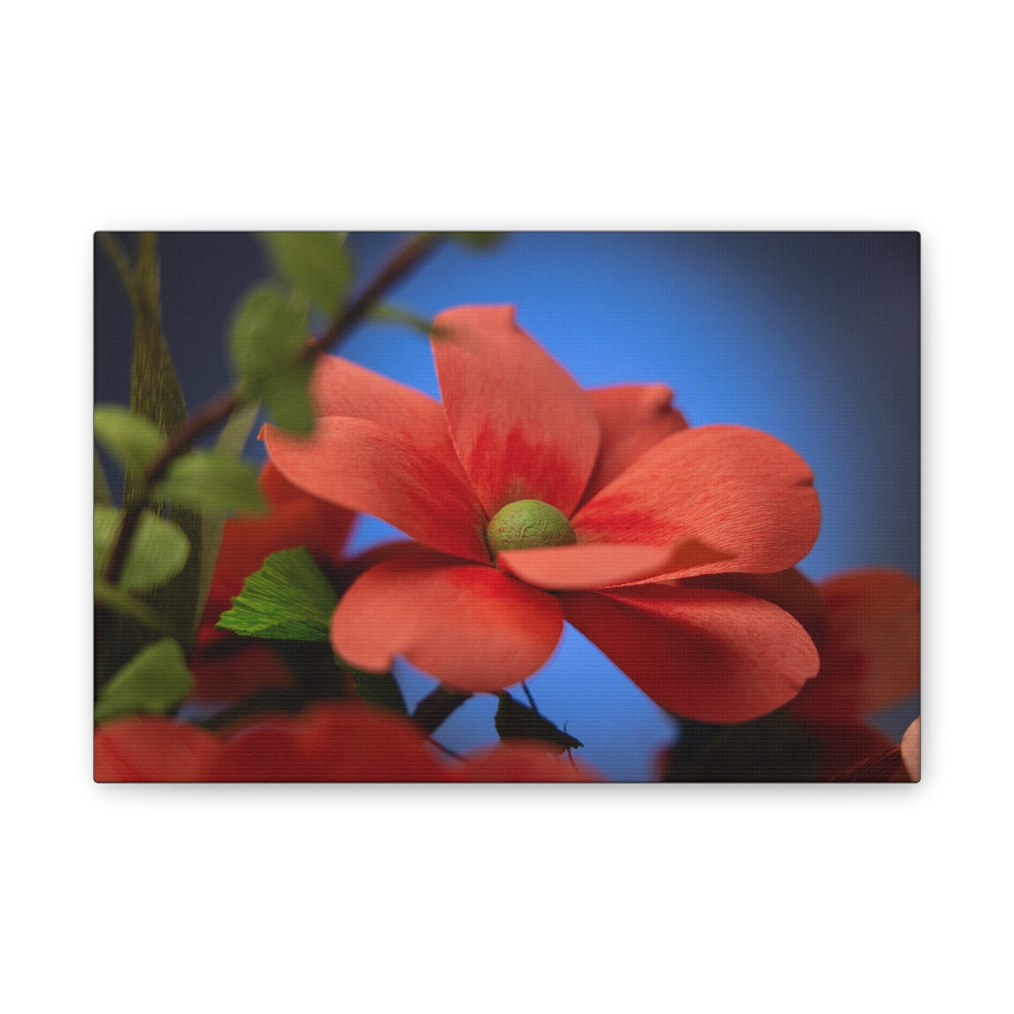 Canvas Art - Anemone in Dashing Red Colors, Handcrafted with Crepe Paper