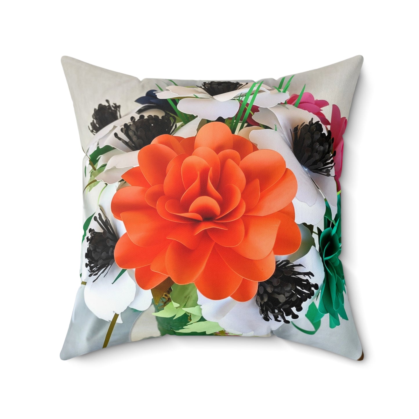 Floral Square Pillow — Bold Orange Bloom Decorative Cushion