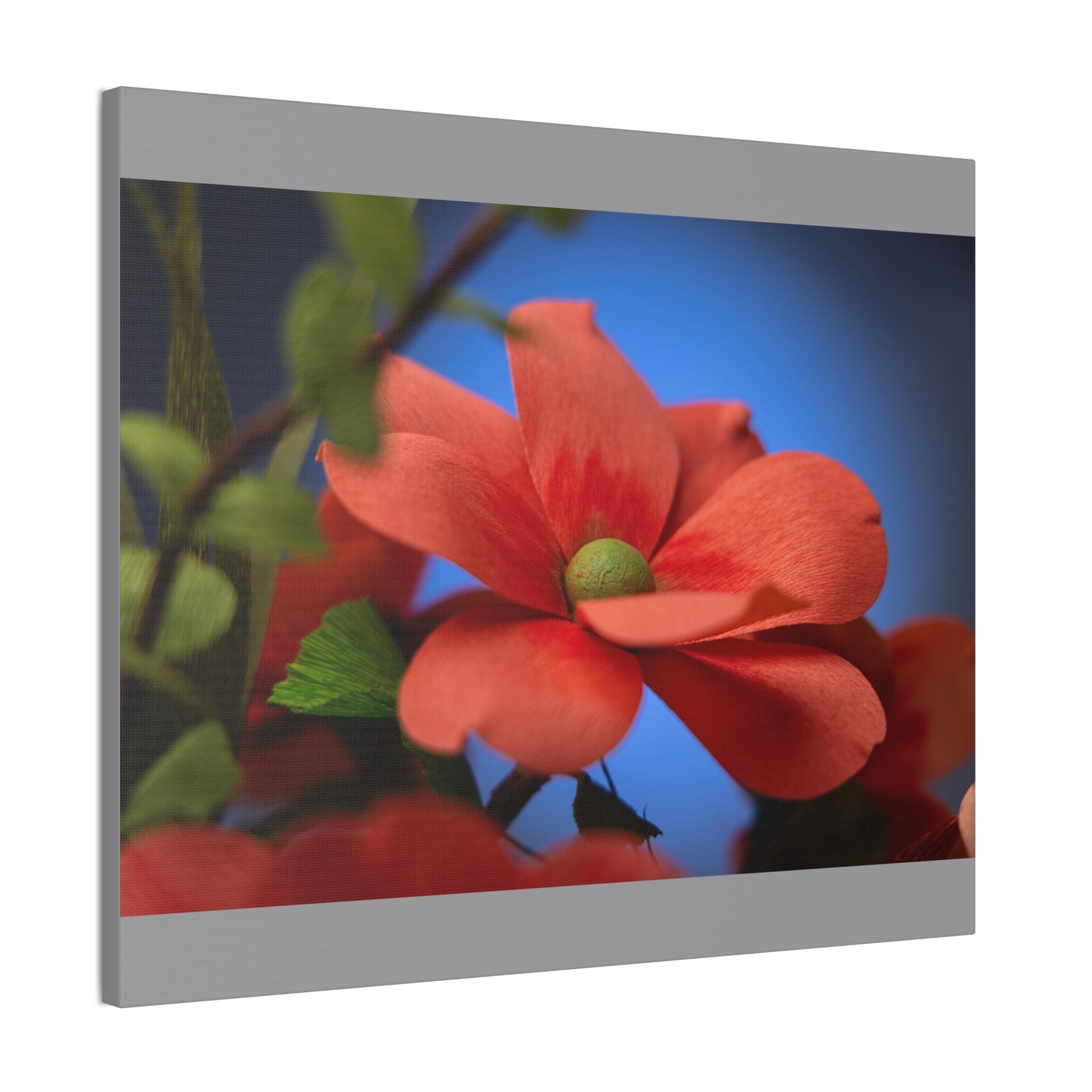 Canvas Art - Anemone in Dashing Red Colors, Handcrafted with Crepe Paper