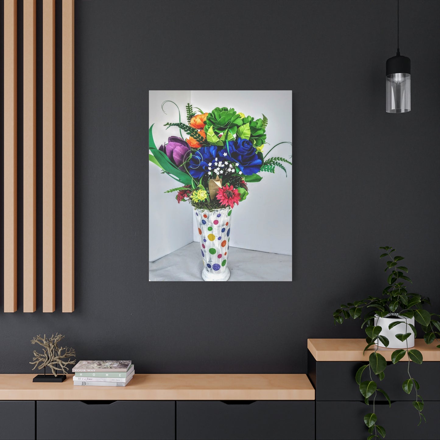 Canvas Print - Clown Colors and Assorted Flowers, Custom Paint Design