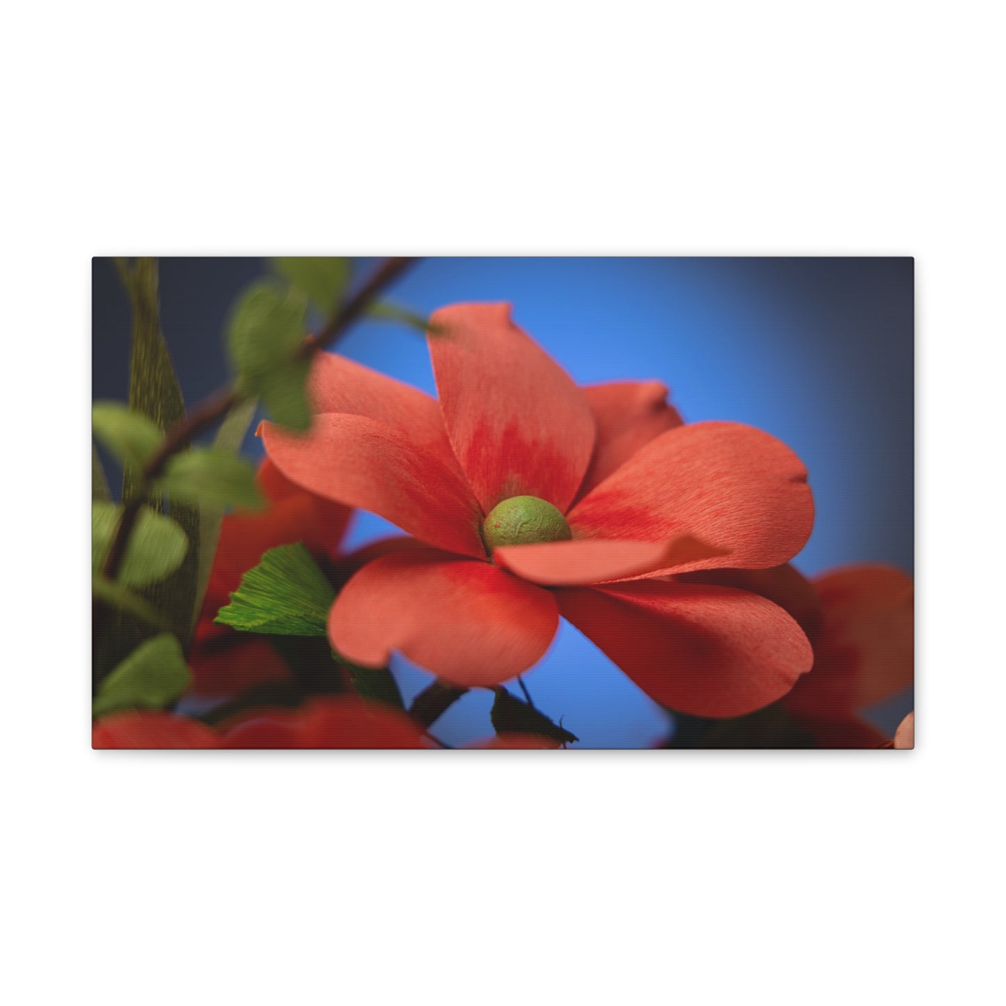 Canvas Art - Anemone in Dashing Red Colors, Handcrafted with Crepe Paper