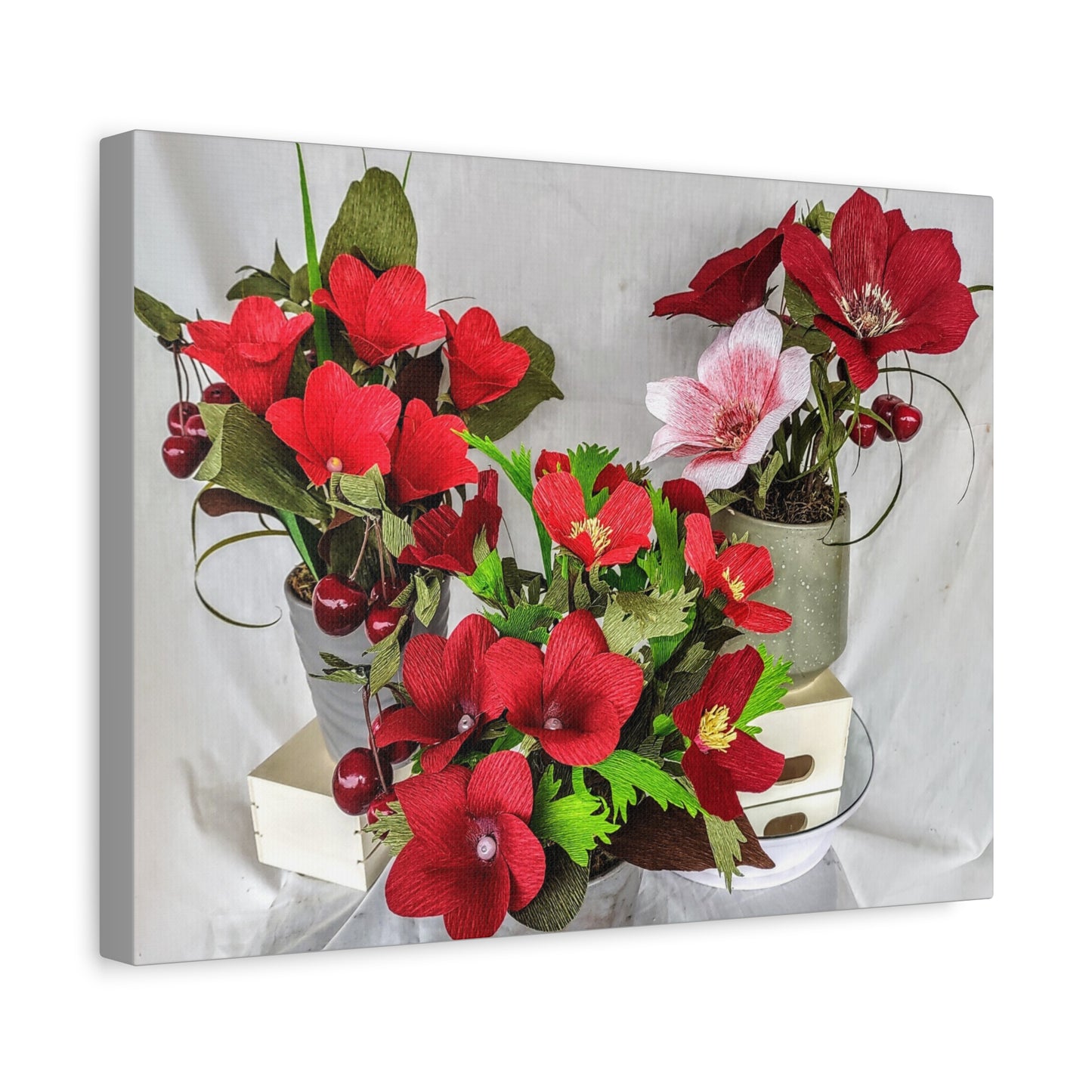 Canvas Wall Art - Plumerias and Cherries with a Anemones Bouquet