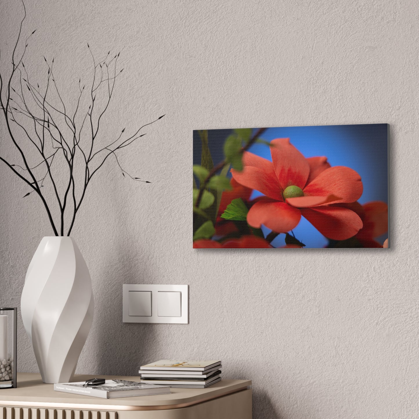 Canvas Art - Anemone in Dashing Red Colors, Handcrafted with Crepe Paper