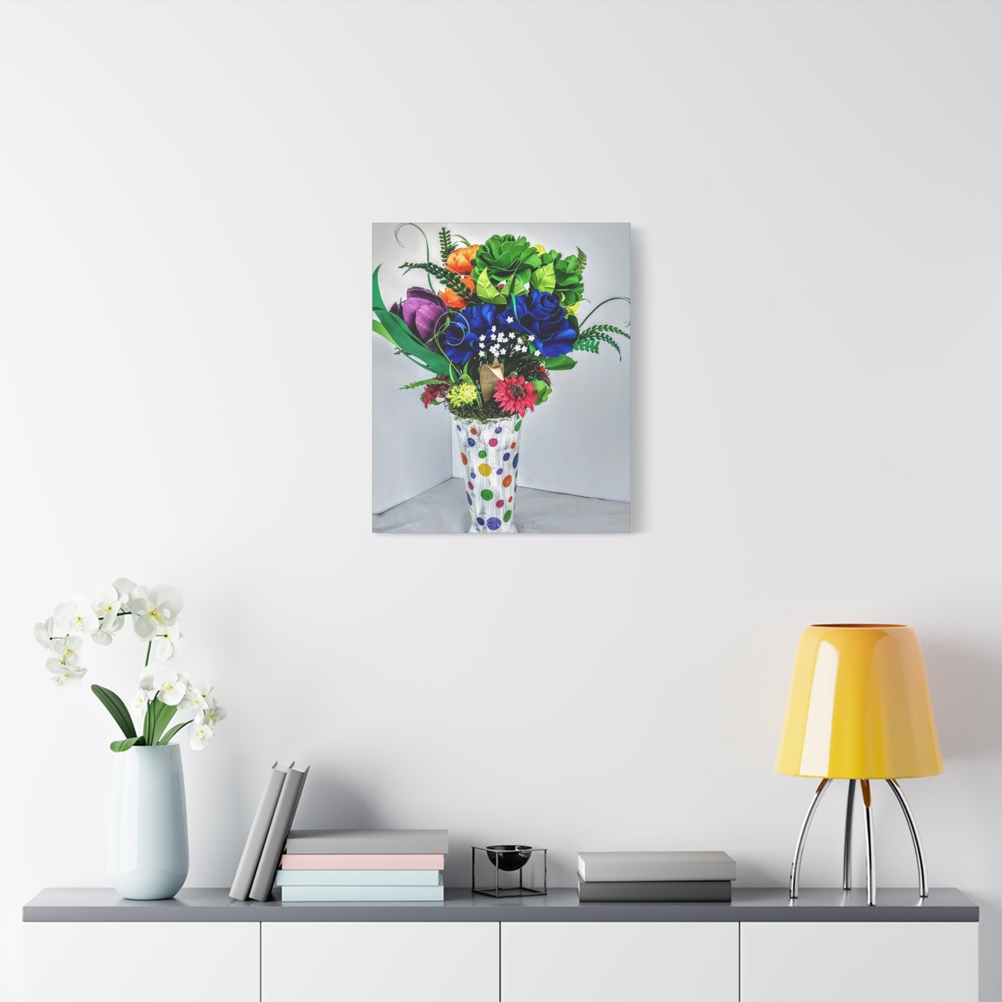 Canvas Print - Clown Colors and Assorted Flowers, Custom Paint Design