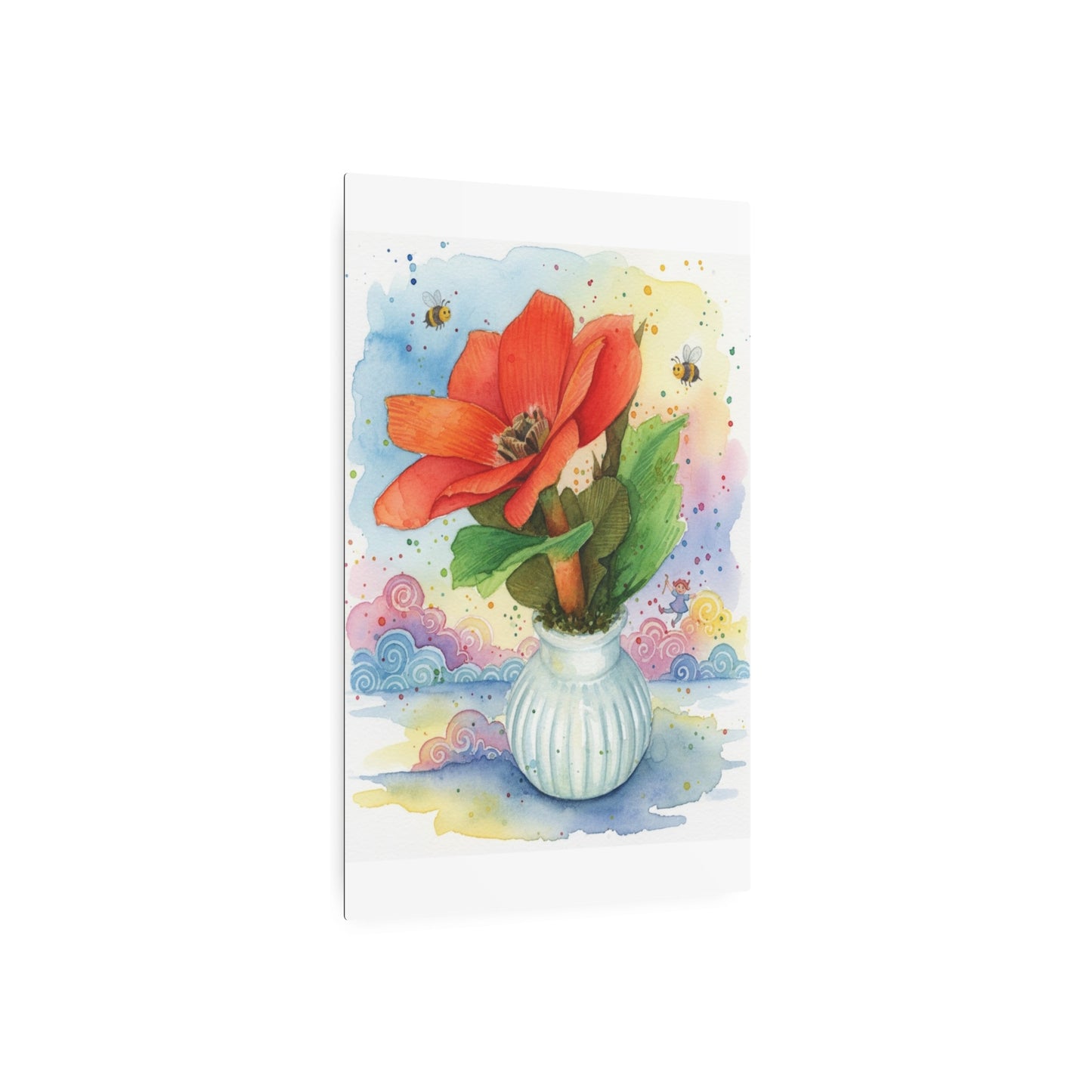 Metal Art Sign – Watercolor Poppy in Vase Wall Decor