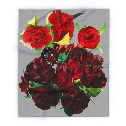 Fleece Blanket Bouquet of Ruby Red Roses Warm and Cozy Throw