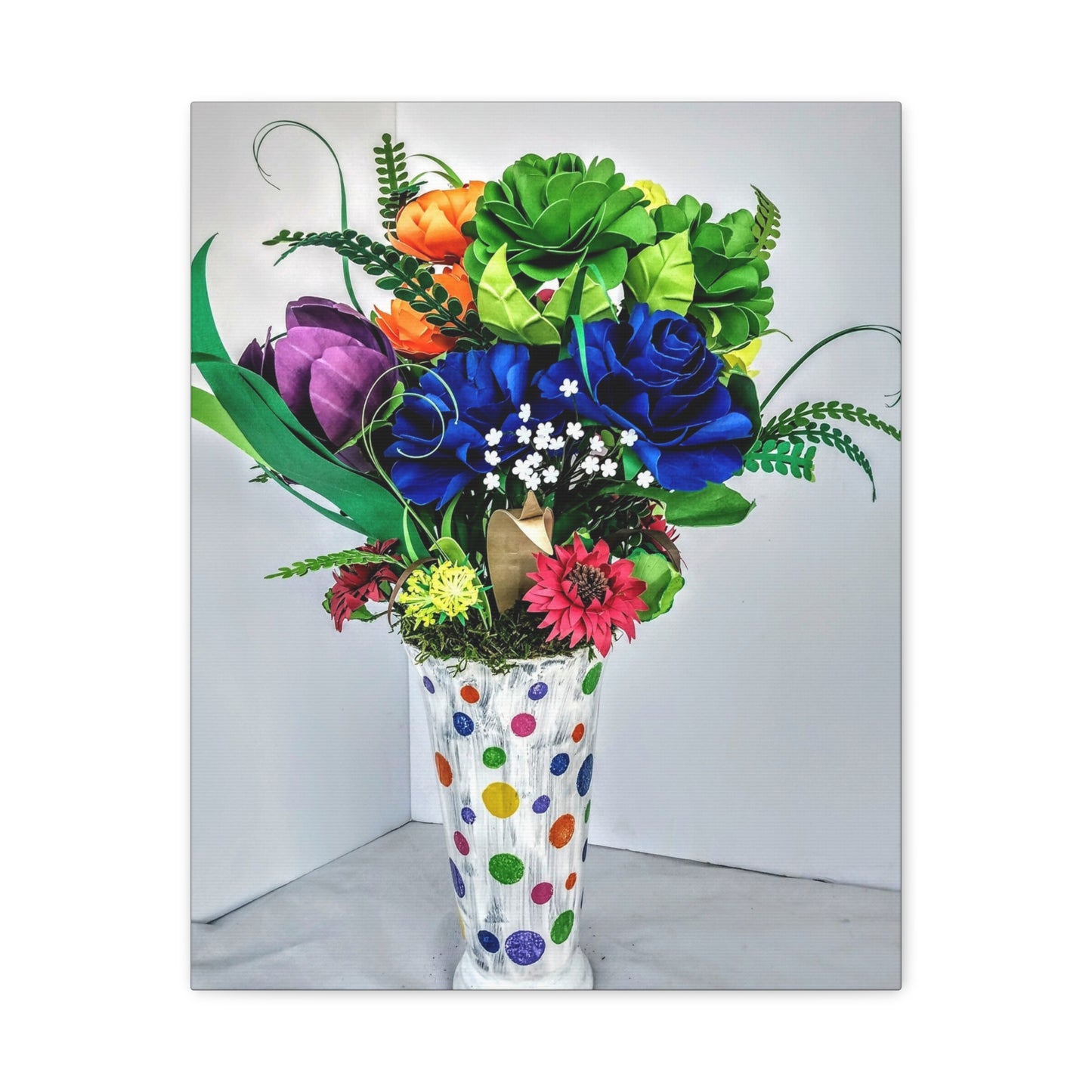 Canvas Print - Clown Colors and Assorted Flowers, Custom Paint Design