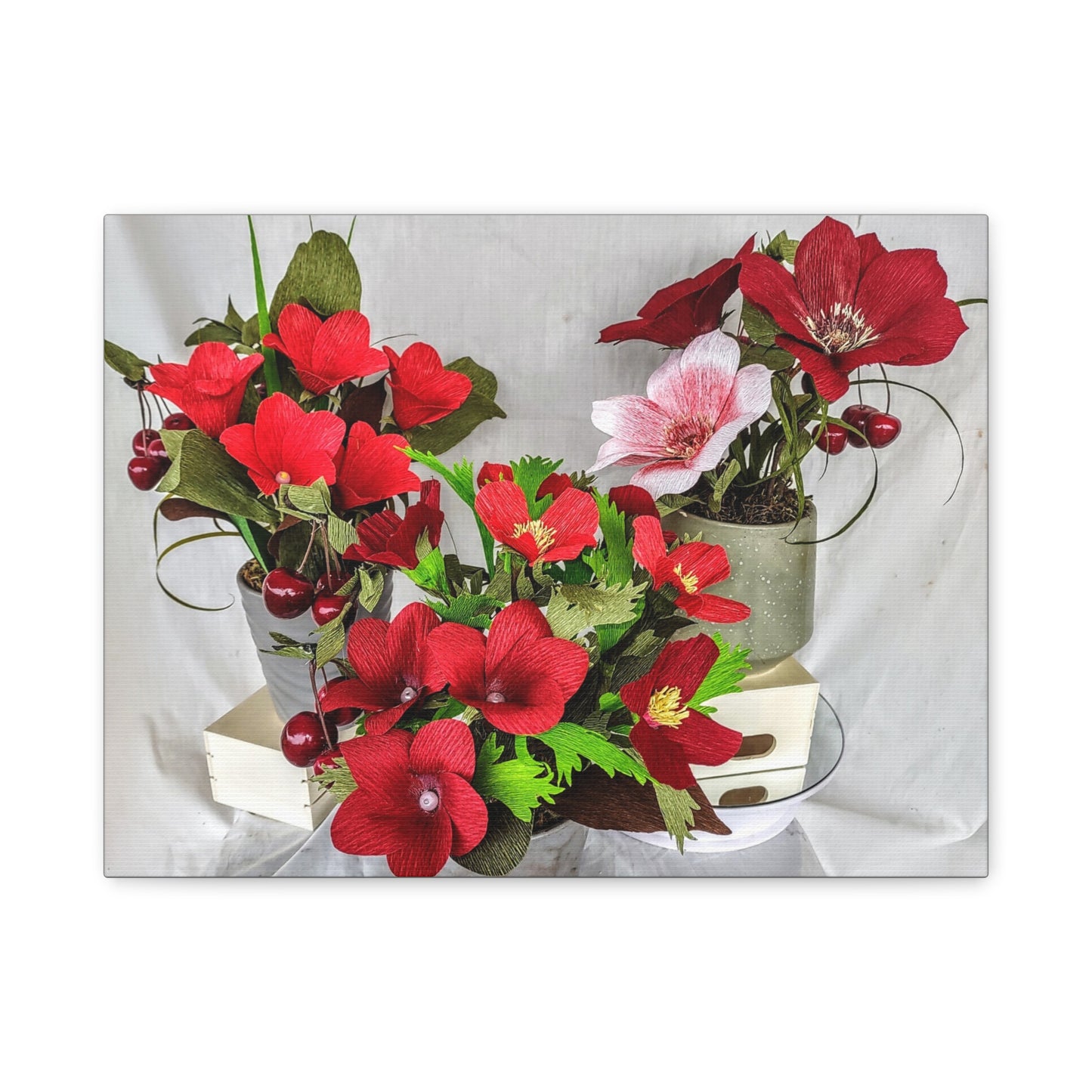 Canvas Wall Art - Plumerias and Cherries with a Anemones Bouquet