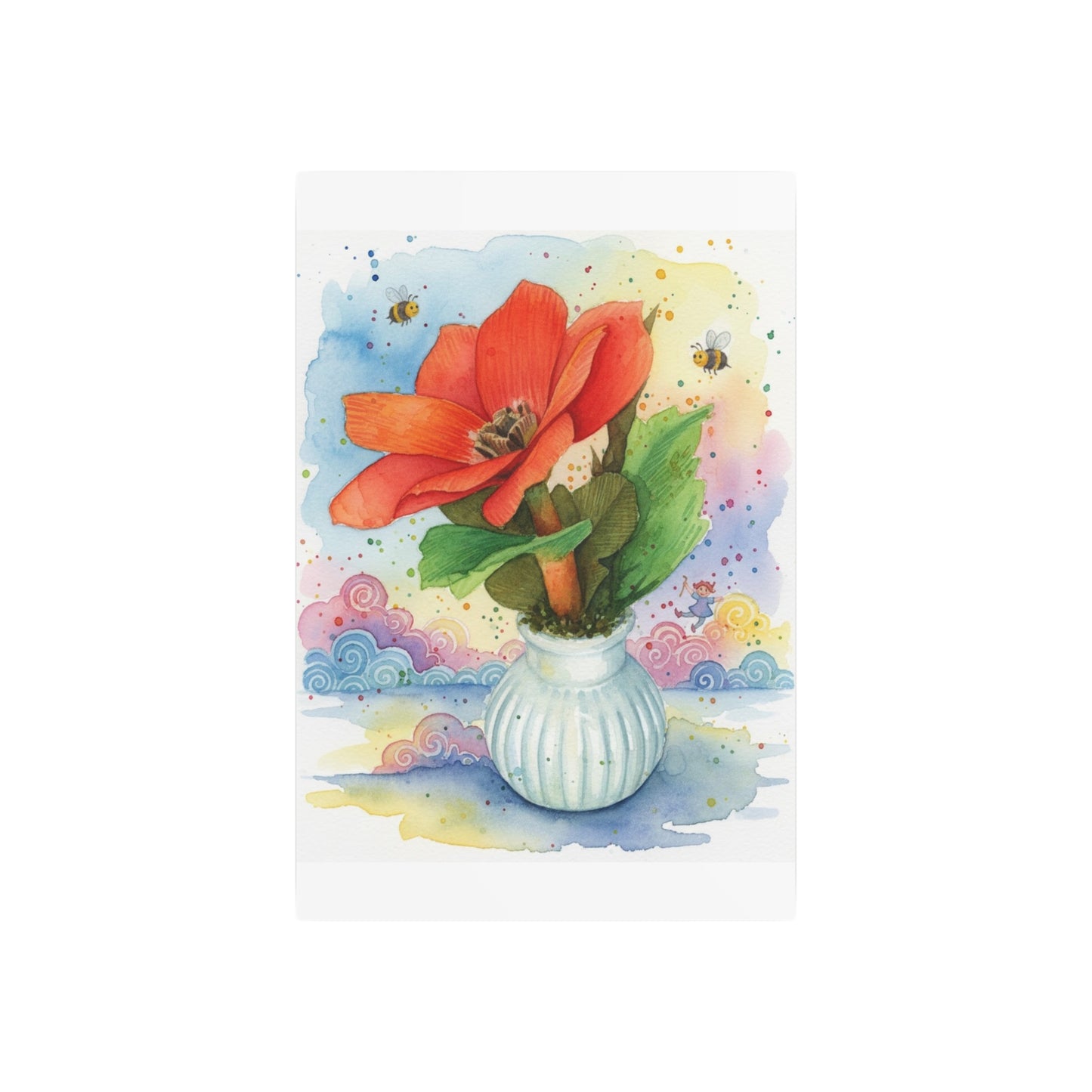 Metal Art Sign – Watercolor Poppy in Vase Wall Decor