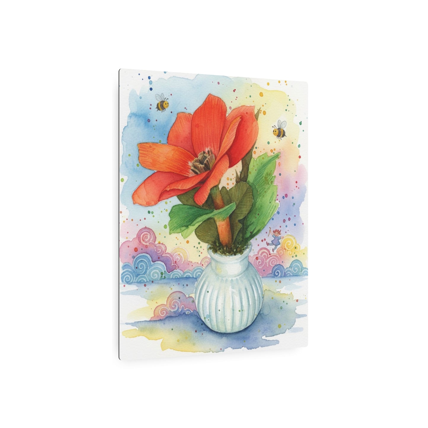 Metal Art Sign – Watercolor Poppy in Vase Wall Decor