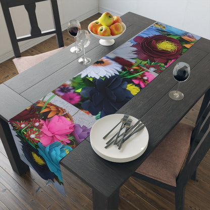 Floral Burst Cotton-Poly Table Runner — Colorful Garden Centerpiece