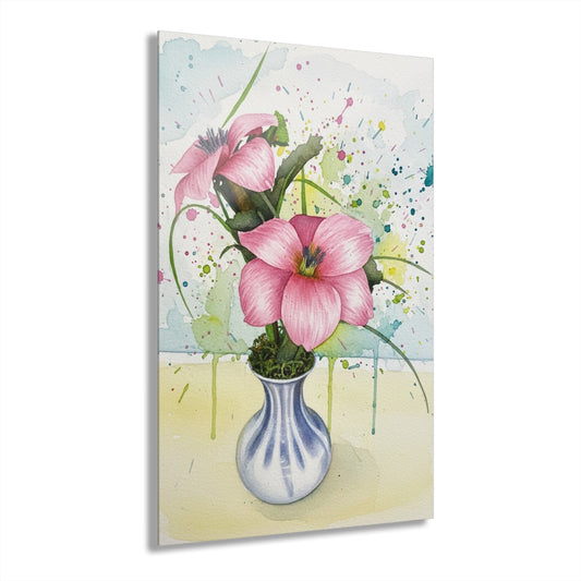 Pink Lily Vase Acrylic Print – Floral Wall Art (French Cleat Hanging)