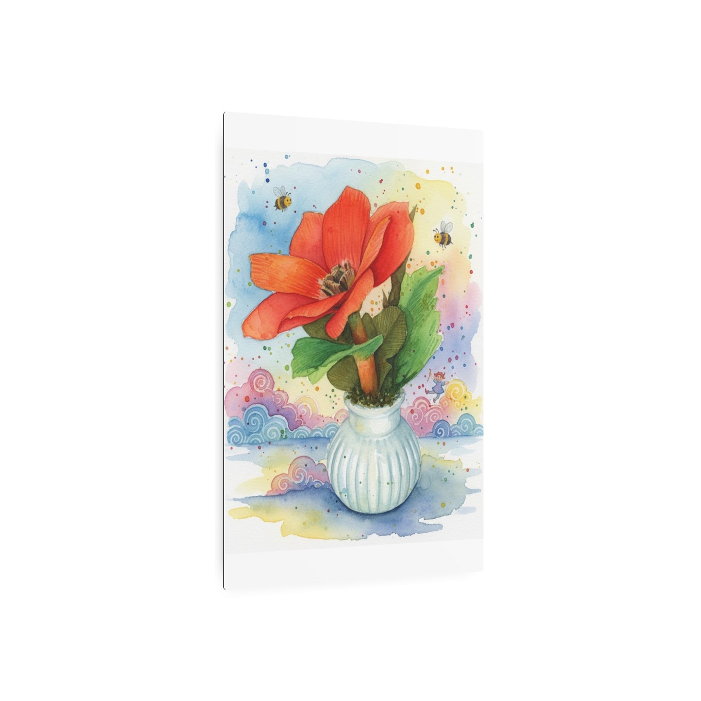 Metal Art Sign – Watercolor Poppy in Vase Wall Decor