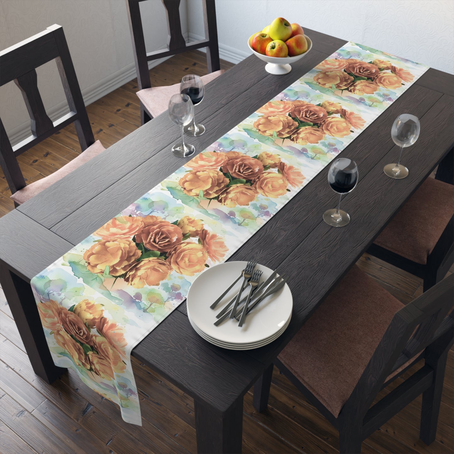 Floral Rose Watercolor Table Runner