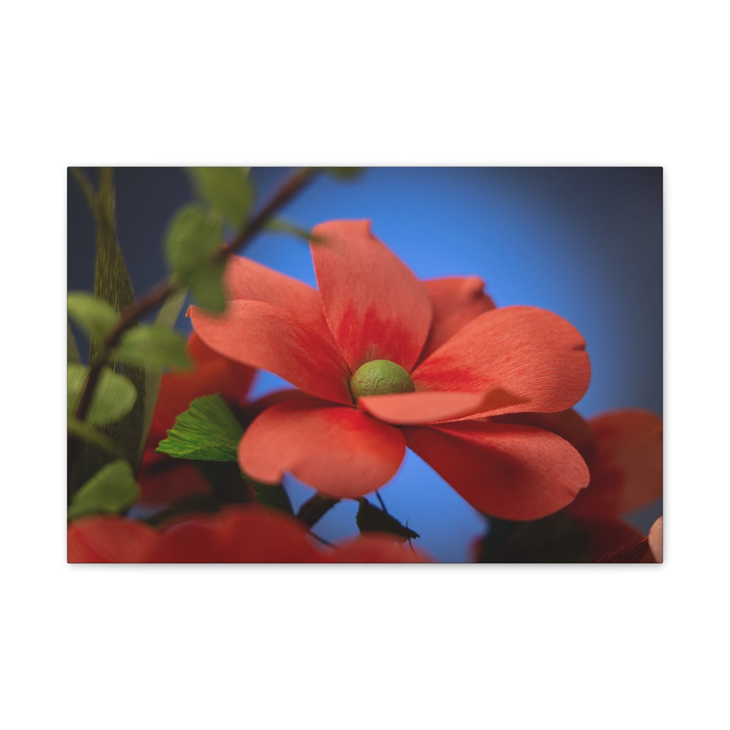 Canvas Art - Anemone in Dashing Red Colors, Handcrafted with Crepe Paper