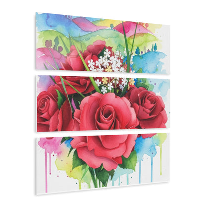 Ruby Red Roses Triptych Acrylic Print — Fine Art with Baby’s Breath Founder's Badge #25