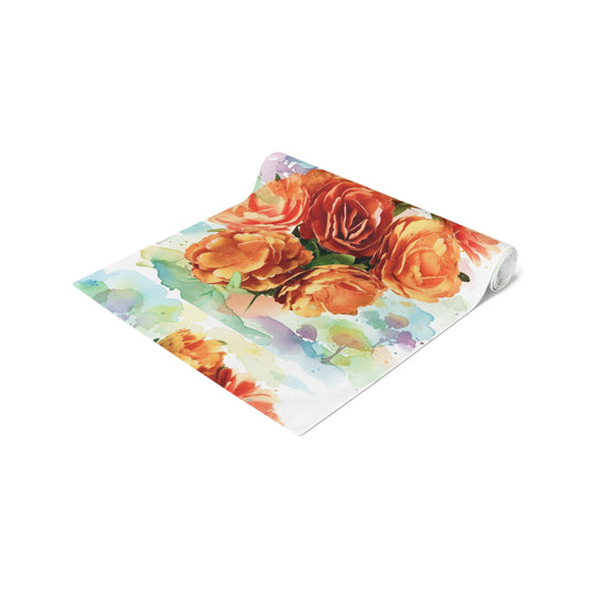 Floral Rose Watercolor Table Runner