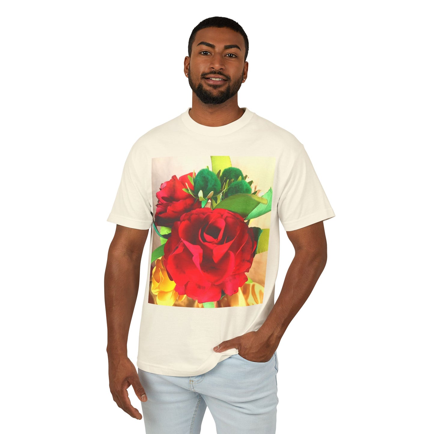 Unisex Garment-Dyed Heavyweight Cotton Tee with Roses