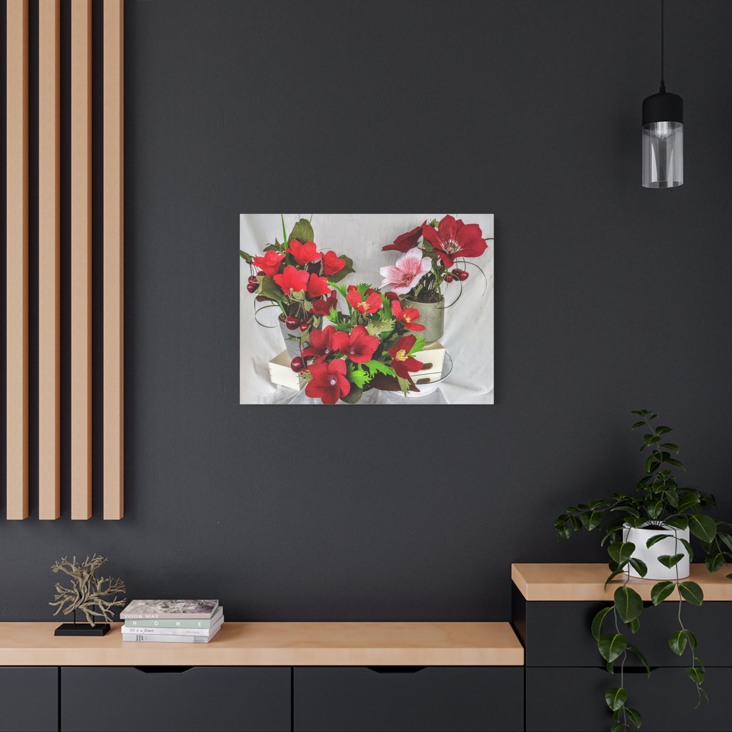 Canvas Wall Art - Plumerias and Cherries with a Anemones Bouquet