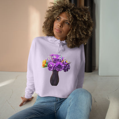 Lilac Crop Hoodie - Pure Purple Floral Design for Women