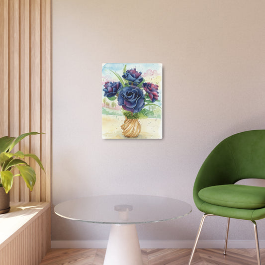 Metal Art Sign — Watercolor Blueish Black Roses - Founder's Badge #24