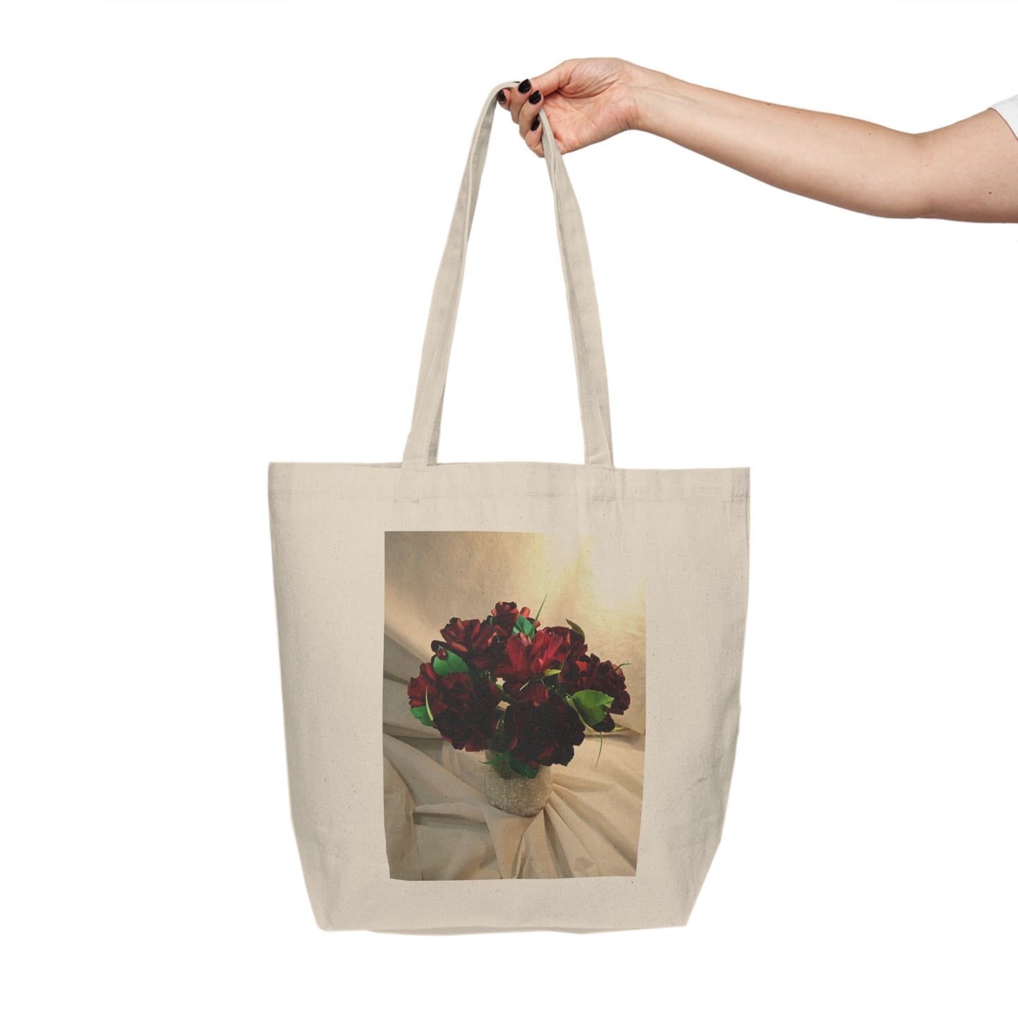 Canvas Tote Bag - Shop in Style with Ruby Red Roses, Perfect Gift for Mom