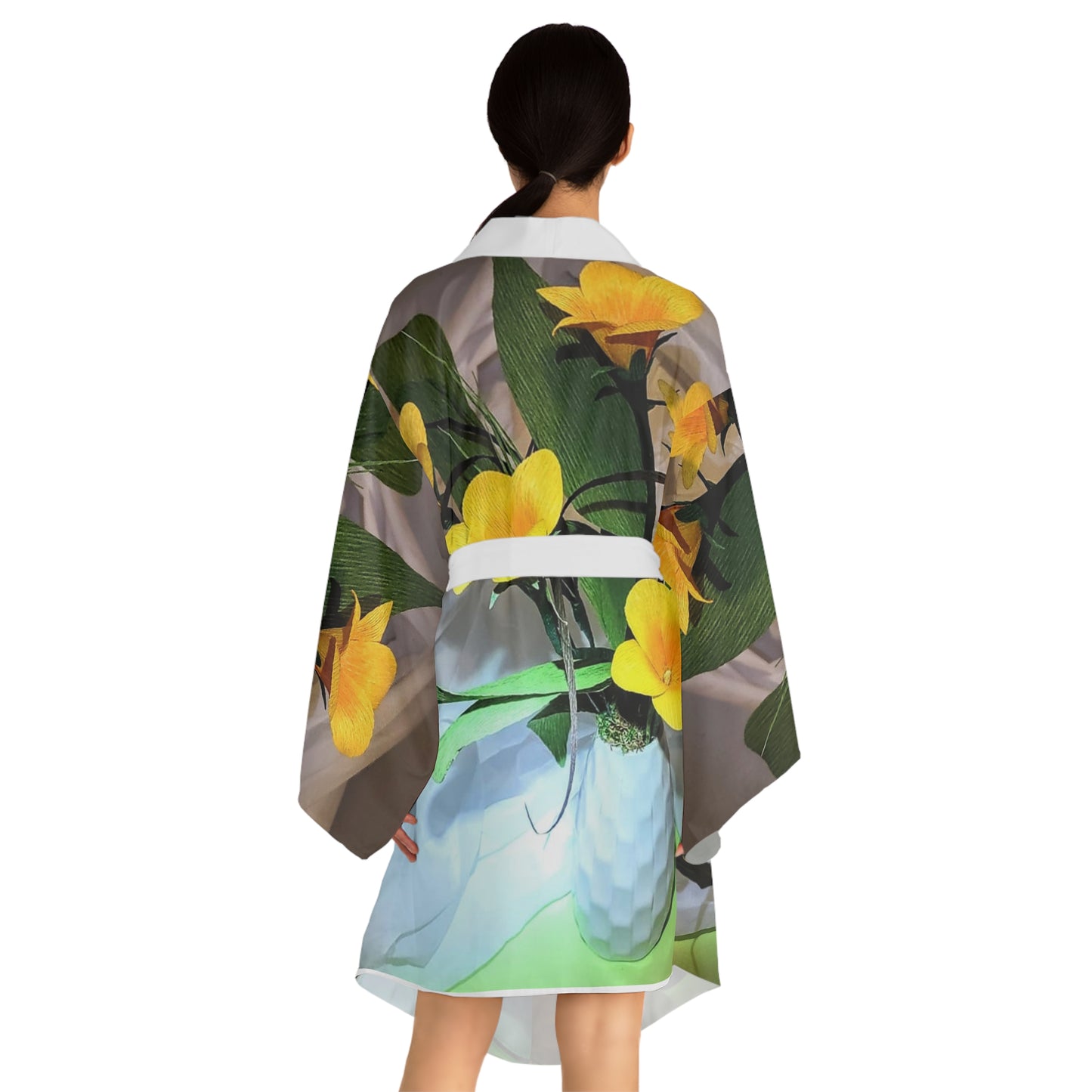 Kimono Robe - Yellow Plumerias Design