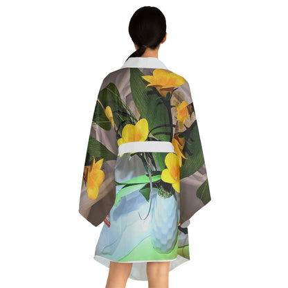 Kimono Robe - Yellow Plumerias Design