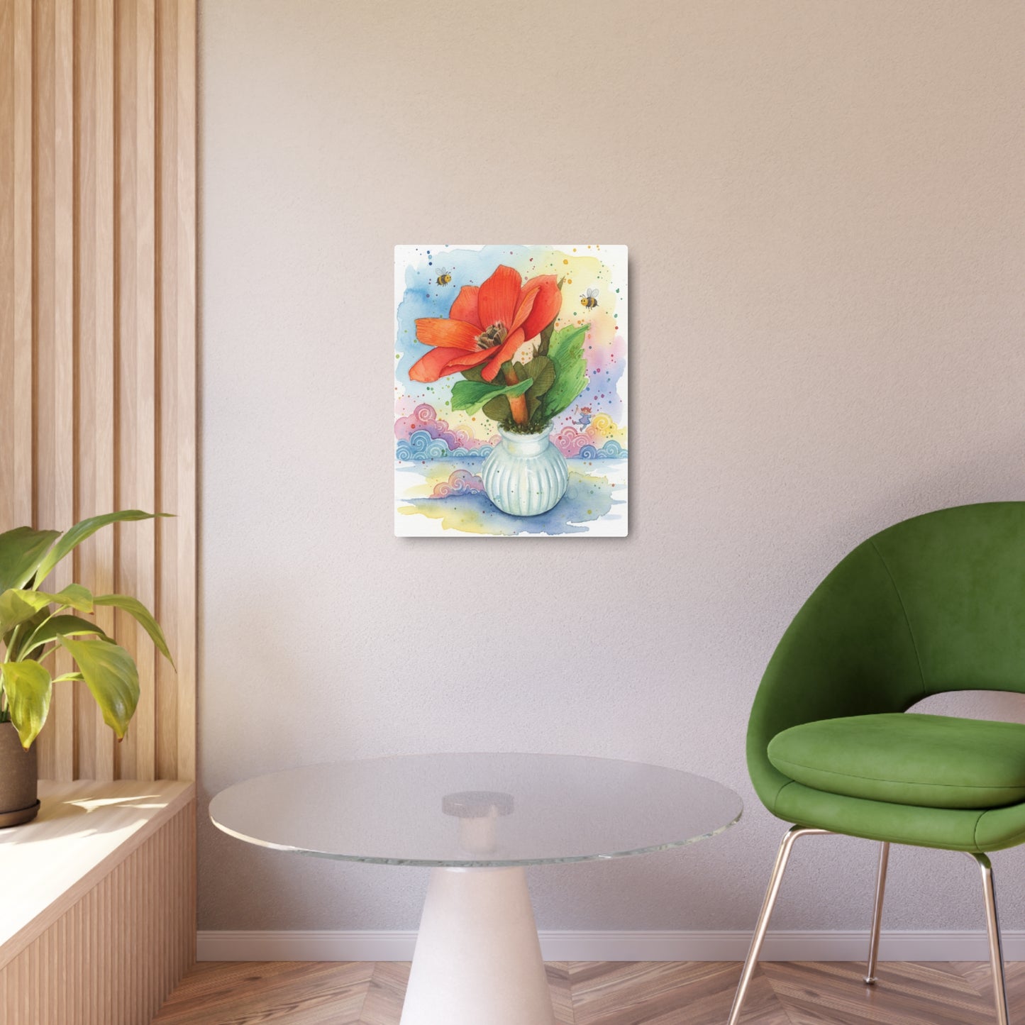 Metal Art Sign – Watercolor Poppy in Vase Wall Decor