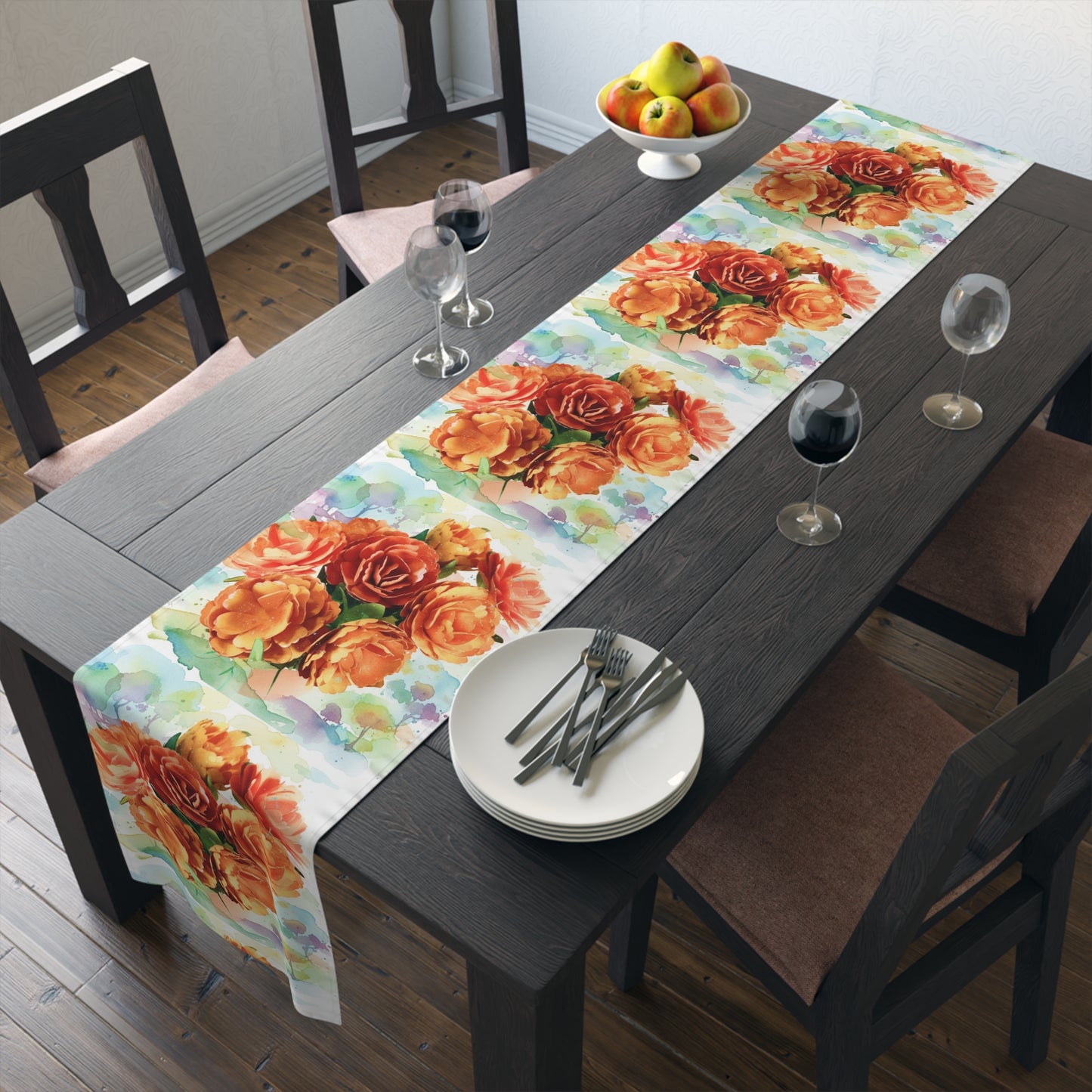 Floral Rose Watercolor Table Runner