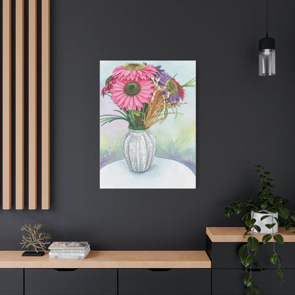 Floral Vase Canvas Print — Pink Gerbera Watercolor Wall Art